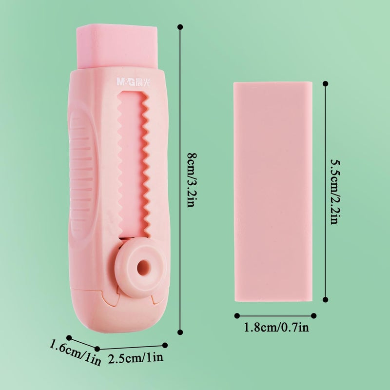 MG 4+1 Pack Rubber Pink Erasers Sliding Retractable Eraser, Soft Cute Erasers Push Pull Large Pencil Erasers with Plastic Sleeve 4 Refill Eraser for School Students Kids Office Home Supplies - Image 2